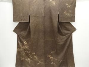 のり散らしに草花模様刺繍手織り紬訪問着